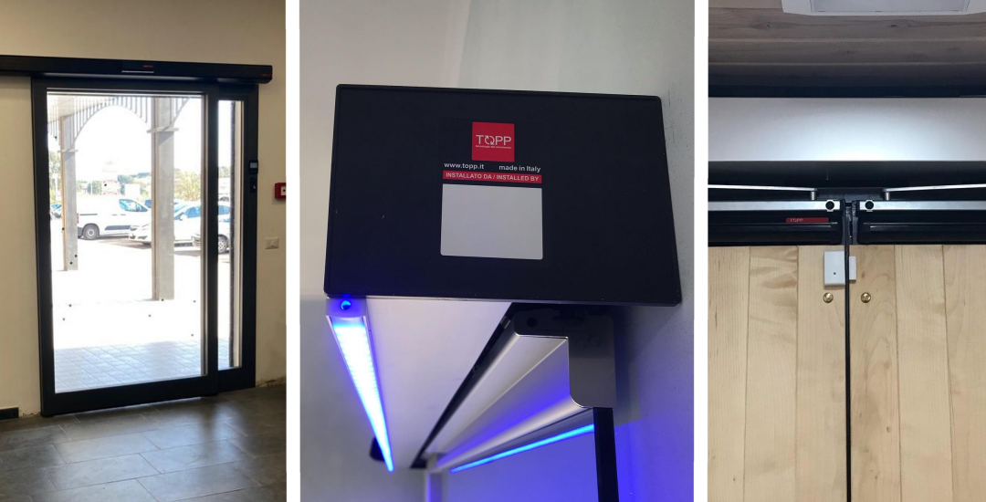 Fabbrica, installazione, manutenzione di porte automatiche TOPP AUTOMAZIONI. Installazione e manutenzione automatismi per ingressi carrabili e pedonali. Cancelli a battente, scorrevoli, barriere veicolari, porte sezionali, basculanti, serrande, FAAC, BFT, CAME, TOPP, NICE, GEZE, GENIUSS, DITEC, ENTREMATIC, MANUSA, TRELINEA, PA,